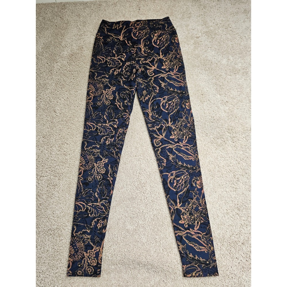 Peruvian Connection Traced Vine Leggings Navy Copper Floral Pima Cotton S 712632